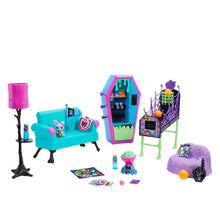 Charger l'image dans la galerie, Monster High Coffret Salle des Élèves Meubles Et Accessoires À Thème pour Maison De Poupée 2 Animaux Et 1 Distributeur Automatique