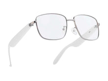 Charger l'image dans la galerie, "Lunettes connectées Mogie. - Modèle Lyra - Branches blanches avec verres photochromiques . Branche tactile - Gestion playlist et appels - Bluetooth - Assistant vocal - Anti lumière bleue - Monture : Grise métalisée mate"