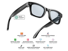 Charger l'image dans la galerie, "Lunettes connectées Mogie.Caméra - Modèle Zenia - Branches noires avec monture noire et verres photochromiques. Branche tactile - Caméra - Chat GPT - Verres photochromiques - Gestion playlist et appels Bluetooth - Assistant vocal Monture : Noire"