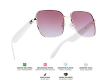 Charger l'image dans la galerie, Lunettes connectées Mogie. - Modèle Nyra - Branches blanches avec monture or rose et verres solaires polarisés Branche tactile - Verres solaires polarisés - Gestion playlist et appels Bluetooth - Assistant vocal Monture : Or rose - Verres teintés rose