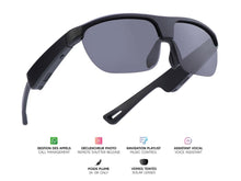 Charger l'image dans la galerie, Lunettes connectées Mogie. - Modèle Atlas - Branches noires avec monture noire et verres solaires Branche tactile - Verres solaires - Gestion playlist et appels - Bluetooth - Assistant vocal Monture : Noire