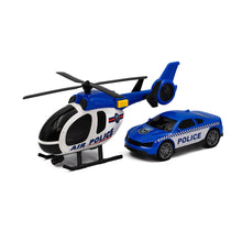 Charger l'image dans la galerie, TACHAN set d ́hélicoptère et voiture de police avec gyrophares et effets sonores City Heroes ! à l ́échelle 1:14 couleur Bleu