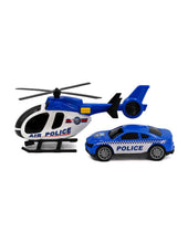 Charger l'image dans la galerie, TACHAN set d ́hélicoptère et voiture de police avec gyrophares et effets sonores City Heroes ! à l ́échelle 1:14 couleur Bleu