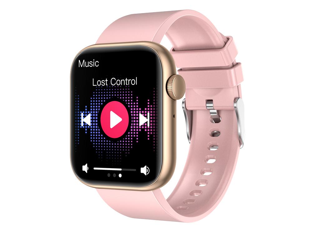Montre Connectée Rose - Écran Tactile 4,5 Cm - Compatible IPhone/Android - Appels, Notifications - Bracelet Ajustable 15-21 Cm