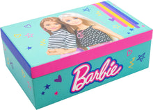 Charger l&#39;image dans la galerie, Barbie jewelry box with accessories: brush, 2 hair clips, ring, bracelet, hair band - 18x11.5x7 cm
