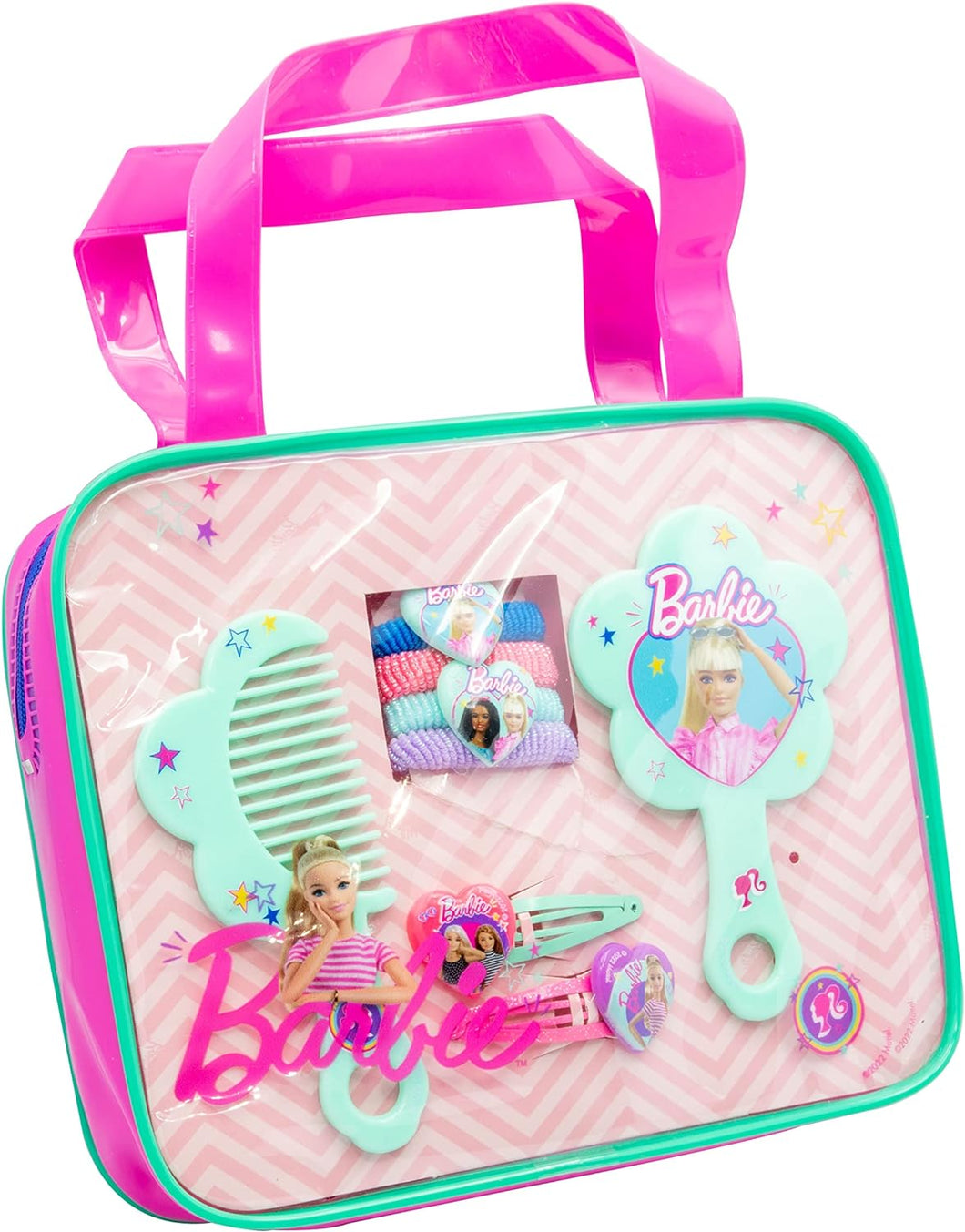 Barbie hair accessories set with 2 glitter hair clips, 4 hair bands, comb and mirror 19x4x16 cm