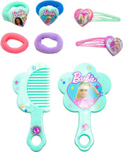 Charger l&#39;image dans la galerie, Barbie hair accessories set with 2 glitter hair clips, 4 hair bands, comb and mirror 19x4x16 cm
