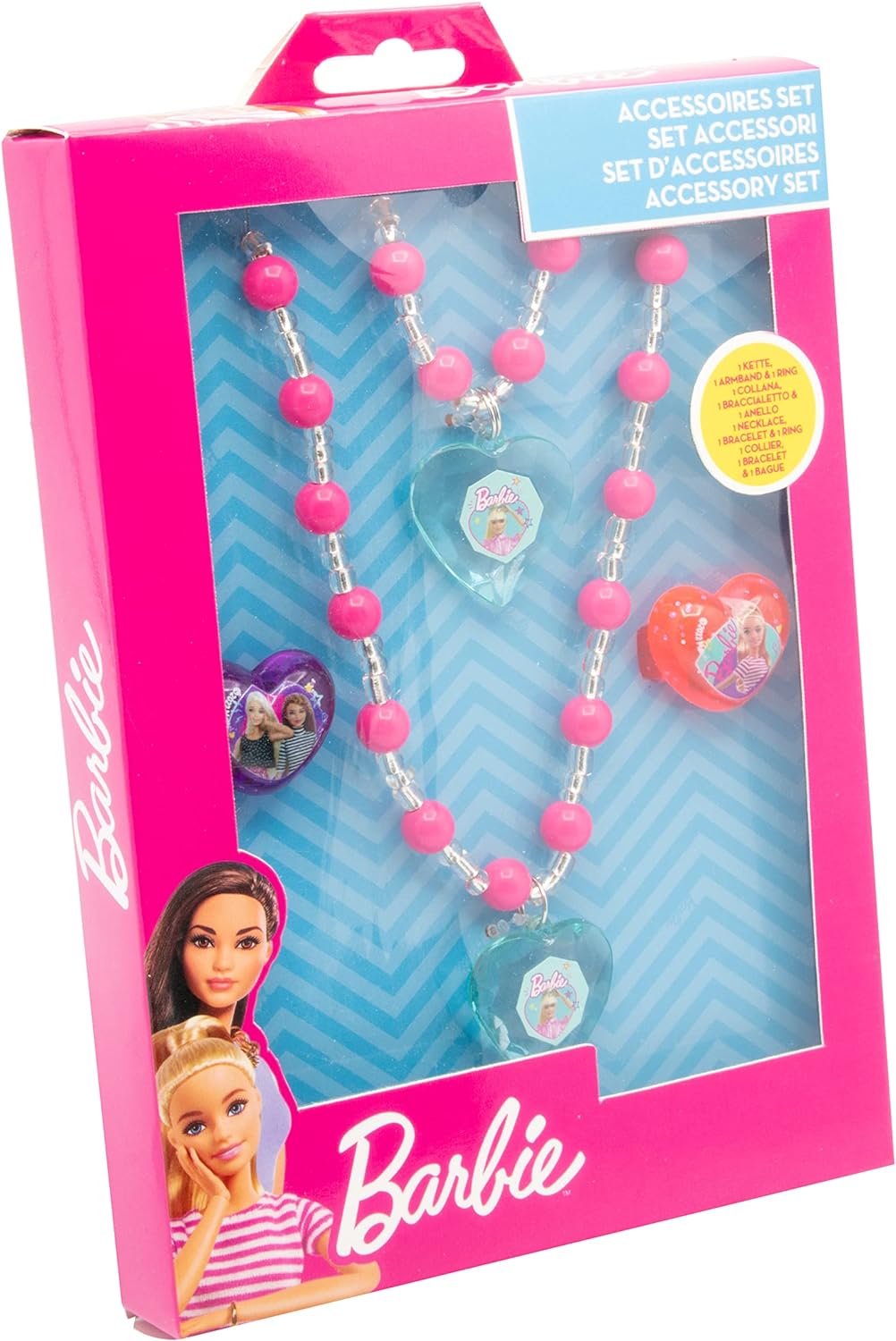 Barbie jewelry set: bracelet, necklace, 2 rings - 12x4x18 cm