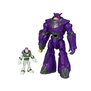 Imaginext Coffret de figurines articulées Buzz l’Éclair (7,5 cm) et Mega Zurg (18 cm), avec lanceur de projectiles