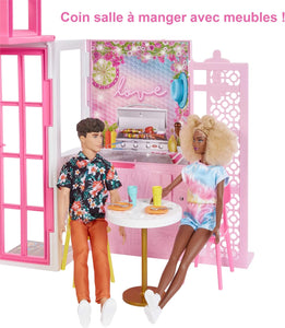 Barbie Maison sur 2 Niveaux avec 4 Zones de Jeu et Poupée