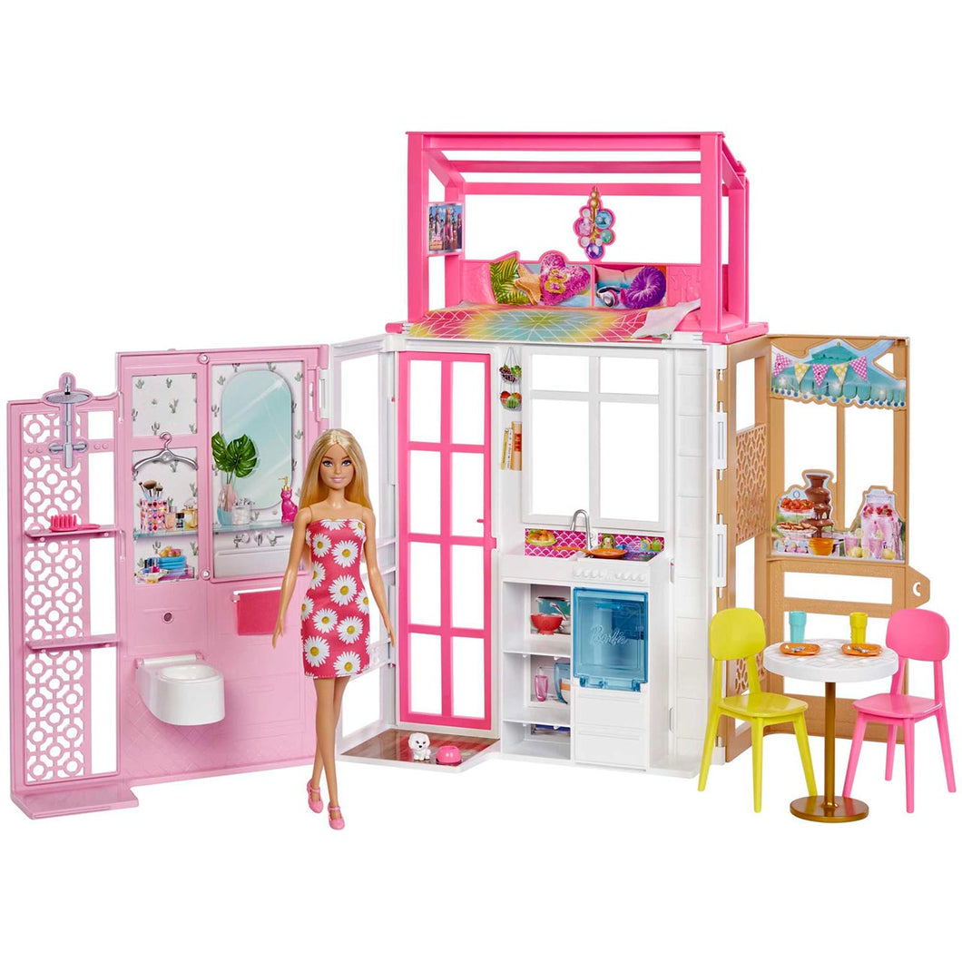 Barbie Maison sur 2 Niveaux avec 4 Zones de Jeu et Poupée