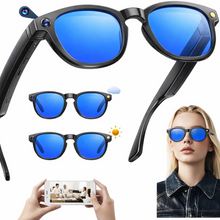 Charger l'image dans la galerie, Lunettes intelligentes multifonctions NASA  édition FUTURA Caméra,prise de photos, enregistrement vidéo et audio, appels Bluetooth, lecture de musique, assistant vocal, transmission sans fil Wi-Fi,  Monture Mat Noir  Verres Bleu Modèle  Unisex design
