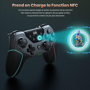 Manette  de jeu Sans Fil pour Switch/Switch Lite/Switch Oled, Prend en Charge NFC, Contrôleur Gamepad avec Double Vibration/Fonction de Réveil/Gyroscope à 6 Axes/Turbo Adjustable couleur Noir