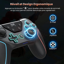 Charger l&#39;image dans la galerie, Manette  de jeu Sans Fil pour Switch/Switch Lite/Switch Oled, Prend en Charge NFC, Contrôleur Gamepad avec Double Vibration/Fonction de Réveil/Gyroscope à 6 Axes/Turbo Adjustable couleur Noir
