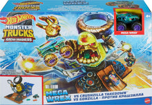 Charger l'image dans la galerie, Hot Wheels Monster Trucks Arena Smashers Combat Mega-Wrex vs Gorzilla Coffret avec véhicule Mega-Wrex inclus 2 Voitures
