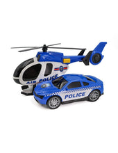 Charger l'image dans la galerie, TACHAN set d ́hélicoptère et voiture de police avec gyrophares et effets sonores City Heroes ! à l ́échelle 1:14 couleur Bleu
